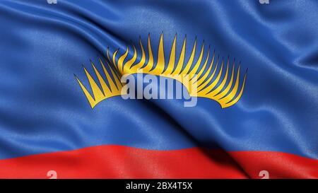 Drapeau de l'oblast de Mourmansk qui agite dans le vent. Illustration 3D. Banque D'Images