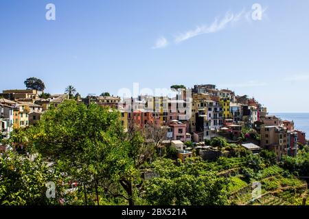 Corniglia, Italie - 8 juillet 2017 : vue sur la ville de Corniglia par une journée ensoleillée Banque D'Images