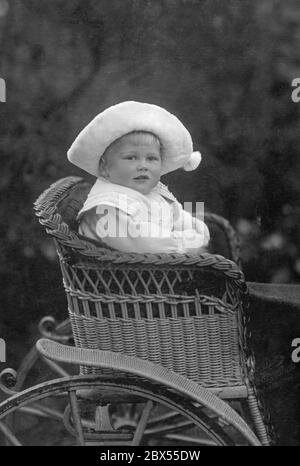 Le Grand-Duc héréditaire comme un tout-petit dans un chariot en osier. Banque D'Images