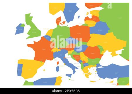 Carte politique de l'Europe centrale et du Sud. Carte vectorielle schématique Simlified en quatre couleurs. Illustration de Vecteur