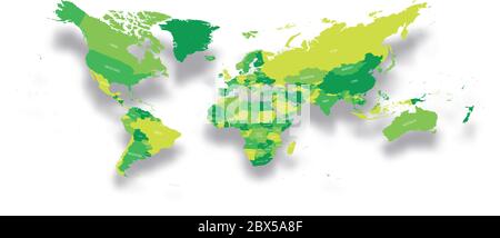 Carte politique moderne du monde. Conception déformée avec coins pliés et ombre portée. Illustration du vecteur d'effet 3D. Illustration de Vecteur