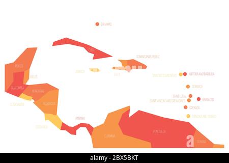 Carte de l'Amérique centrale et des Caraïbes. Carte vectorielle schématique Simlified en nuances d'orange. Illustration de Vecteur