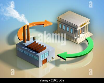 Flux financiers entre une banque et une usine Banque D'Images