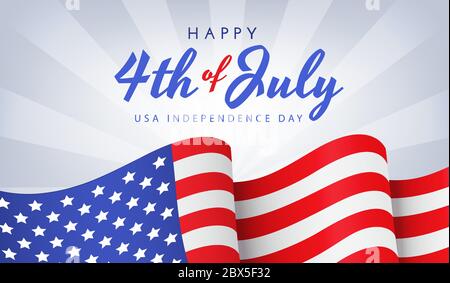 BANNIÈRE, affiche ou carte de vœux DE la journée DE l'indépendance AMÉRICAINE avec drapeau national sur fond bleu, illustration vectorielle Illustration de Vecteur