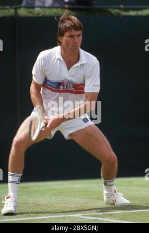 Jimmy Connors Stella Artois Tennuis Championship, Queens Club, Londres juin 1987 photo de Tony Henshaw Banque D'Images