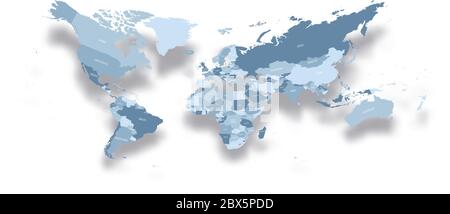 Carte politique moderne du monde. Conception déformée avec coins pliés et ombre portée. Illustration du vecteur d'effet 3D. Illustration de Vecteur