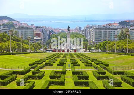 Parc Eduardo VII, un parc public de Lisbonne, Portugal. Le parc occupe une superficie de 26 hectares au nord de l'Avenida da Liberdade et de la Banque D'Images