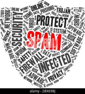 Nuage de mots de spam avec une autre étiquette de protection de PC, illustration vectorielle Illustration de Vecteur