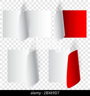 Ensemble de coins de papier gondolé réalistes en blanc et rouge avec ombres Illustration de Vecteur