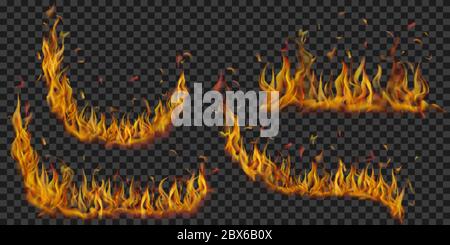 Ensemble de flammes de feu translucides de formes diverses sur fond transparent. Pour les illustrations sombres. Transparence uniquement au format vectoriel Illustration de Vecteur