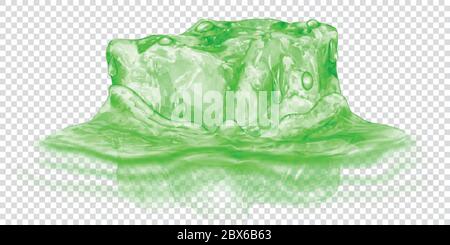 Un grand cube de glace translucide réaliste de couleur verte à moitié immergé dans l'eau. Isolé sur fond transparent. Transparence uniquement au format vectoriel Illustration de Vecteur