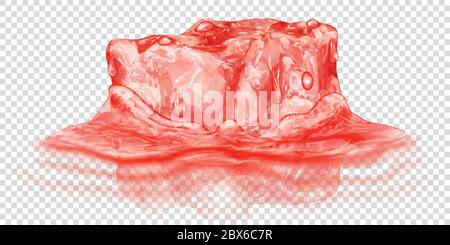 Un grand cube de glace translucide réaliste de couleur rouge à moitié immergé dans l'eau. Isolé sur fond transparent. Transparence uniquement au format vectoriel Illustration de Vecteur