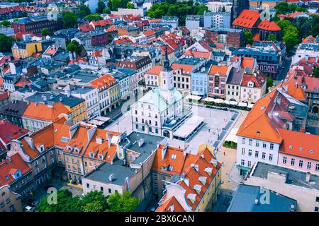 Vue aérienne de la vieille ville de Gliwice. Silésie, Pologne. Banque D'Images