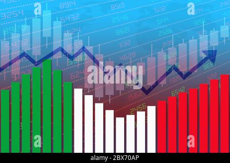 Drapeau de l'Italie sur le graphique à barres concept de reprise économique et d'amélioration des affaires après la crise comme Covid-19 ou d'autres catastrophes comme l'économie et le bussin Banque D'Images