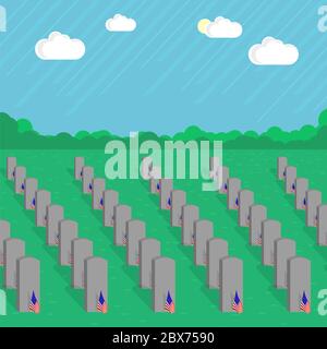 Drapeau américain et pierres tombales. Souvenez-vous et honorez. Ensemble de pierres tombales. Cimetières, cimetière et pierres Banque D'Images