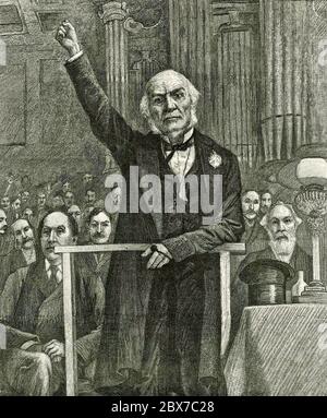 WILLIAM GLADSTONE (1809-1898) politicien et homme d'État libéral britannique prenant la parole au Edinburgh Music Hall, le 30 juin 1892, lors de l'élection générale Banque D'Images