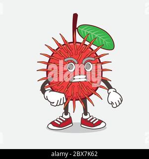 Illustration du personnage de mascotte de dessin animé de Rambutan avec visage en colère Illustration de Vecteur