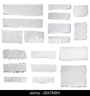 Collecte des déchirures de papier, isolée sur blanc. Morceaux déchirés, isolés sur blanc. Banque D'Images