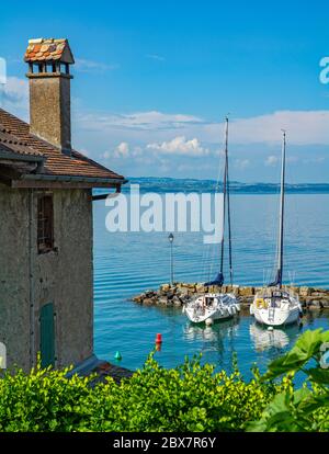 France, Yvoire, Port des pêcheurs, Lac Léman (Lac Léman), voiliers Banque D'Images