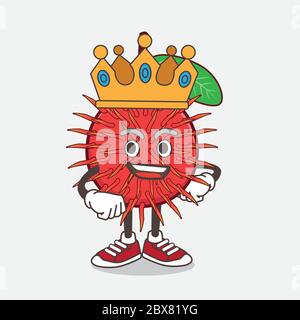 Illustration du personnage de la mascotte de dessin animé de Rambutan, stylisé de King sur la conception de la mascotte de dessin animé Illustration de Vecteur