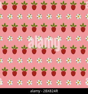 Art populaire. Motif homogène de baies et de fleurs de fraises. Illustration vectorielle Banque D'Images