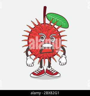 Illustration du personnage de mascotte de dessin animé de Rambutan avec visage en colère Illustration de Vecteur