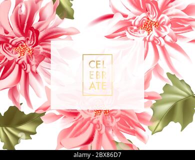 Bannière horizontale vectorielle avec fleurs de soleil dahlia sur fond blanc. Design romantique pour les cosmétiques naturels, parfums, produits pour femmes. Utilisé comme pa Illustration de Vecteur