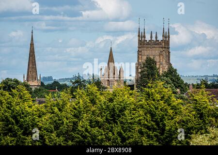 Les églises de la Toussaint et de la St Lawrences et la tour de cloche de l'abbaye d'Evesham. Banque D'Images