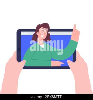 Communication ou éducation en ligne, conférences vidéo, cours à distance, cours, séminaires web, cours Internet, services personnels d'enseignants. Illustration de Vecteur