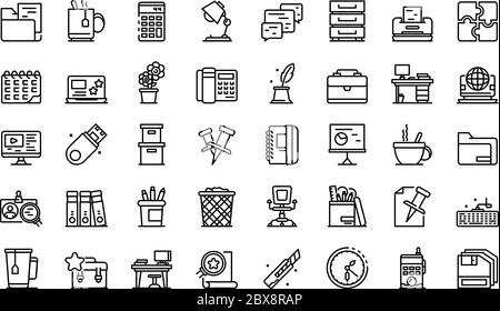 Ensemble d'icônes d'organisation de l'espace, style de contour Illustration de Vecteur