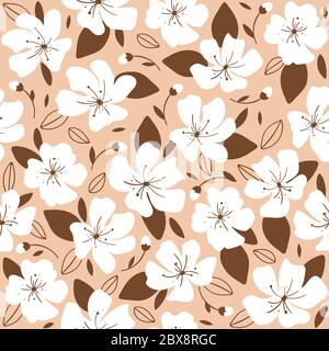 Motif tendance sans couture avec fleurs beige. Illustration vectorielle pour papier peint, papier d'emballage, banderole, tissu, motif imprimé Illustration de Vecteur