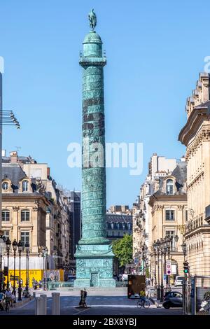 Paris, France - 29 mai 2020 : colonne Vendôme, qui commence en 1806 à la direction de Napoléon et s'est achevée en 1810 à Paris Banque D'Images