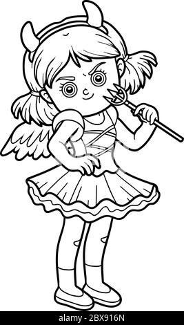 Livre de coloriage pour enfants, fille de diable Illustration de Vecteur