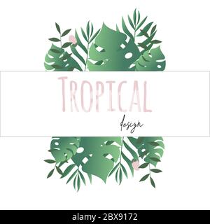 Invitation à un mariage avec des feuilles de palmier exotiques. Bannière tropicale de la ligne de vente d'été avec modèle de feuilles de monstère. Illustration vectorielle isolée. Illustration de Vecteur