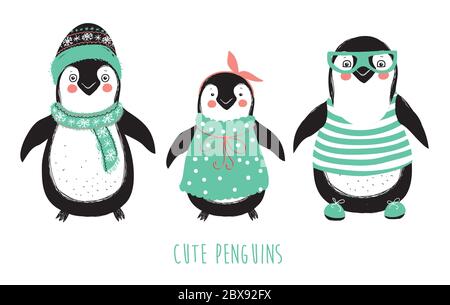 Ensemble de pingouins mignons vectoriels. Personnage pingouins. Pingouins polaires Illustration de Vecteur