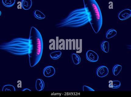 Motif transparente méduse avec néon allumé techno dynamique abstract background Illustration de Vecteur