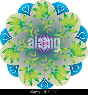 Mandala unique - symbole fleur, nature, énergie en vert violet Illustration de Vecteur