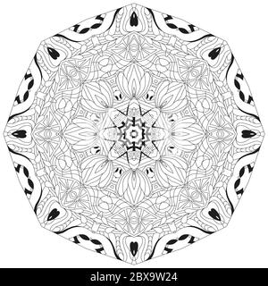 Hand drawn zentangle ornement circulaire pour colorier. Illustration de Vecteur