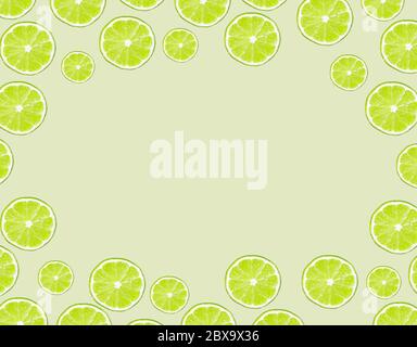 Composition des fruits. Motif de citron vert sur fond vert. Été, concept frais. Banque D'Images