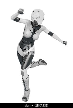 femme super soldier faisant une série comique. Ce super cyborg dans le chemin de découpe est très utile pour les créations de conception graphique, l'illustration 3d Banque D'Images