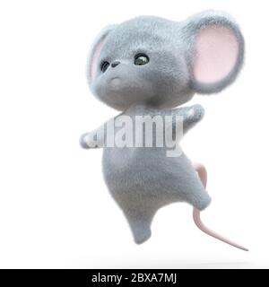 mini souris dessin animé sur fond blanc est de sauter haut, illustration 3d Banque D'Images