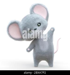 mini souris dessin animé sur fond blanc faisant une jolie pose, illustration 3d Banque D'Images