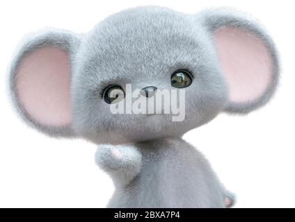 mini souris dessin animé sur fond blanc gros plan, illustration 3d Banque D'Images