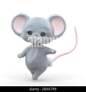 mini souris dessin animé sur fond blanc, illustration 3d Banque D'Images