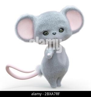 mini souris dessin animé sur fond blanc est de vous regarder, illustration 3d Banque D'Images
