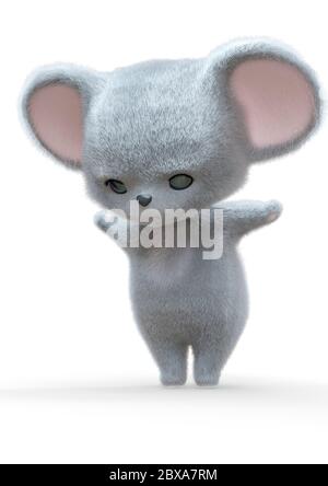mini souris dessin animé sur fond blanc, vue vers le bas, illustration 3d Banque D'Images