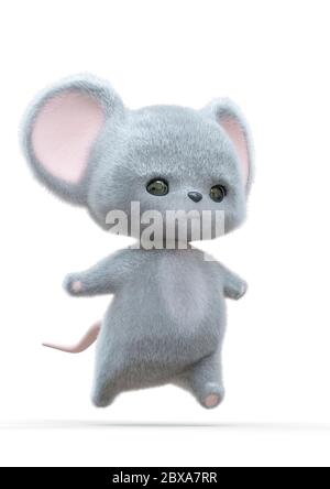 mini souris dessin animé sur fond blanc est de marche, illustration 3d Banque D'Images