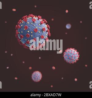 La représentation COVID-19 du coronavirus dans le sang vu sous le faux-champ, microbiologie 3d rendu illustration Banque D'Images