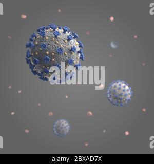 La représentation COVID-19 du coronavirus dans le sang vu sous le faux-champ, microbiologie 3d rendu illustration Banque D'Images