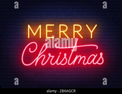 Lettrage au néon Joyeux Noël sur fond sombre. Illustration vectorielle. Illustration de Vecteur